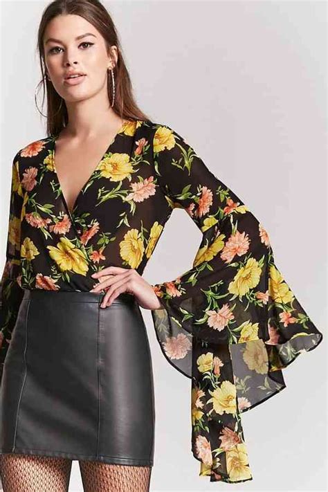 Forever 21 Floral Print Bodysuit Blusas Bonitas Vestidos De Moda Ropa