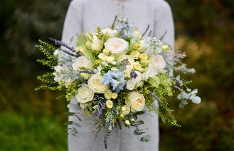 Pastel Yellow And Blue Bridal Bouquet Flower Bouquet Wedding Bridal