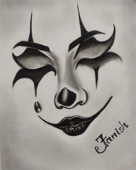 A Black And White Drawing Of A Clown S Face With The Word Finish On It