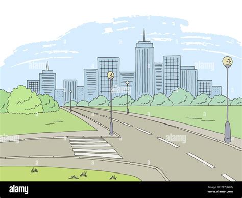 Street road graphic color city landscape sketch illustration vector ...