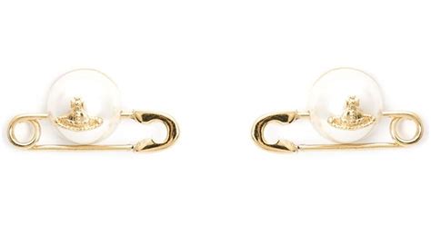 Vivienne Westwood Jordan Pearl Safety Pin Earrings In Metallic Lyst