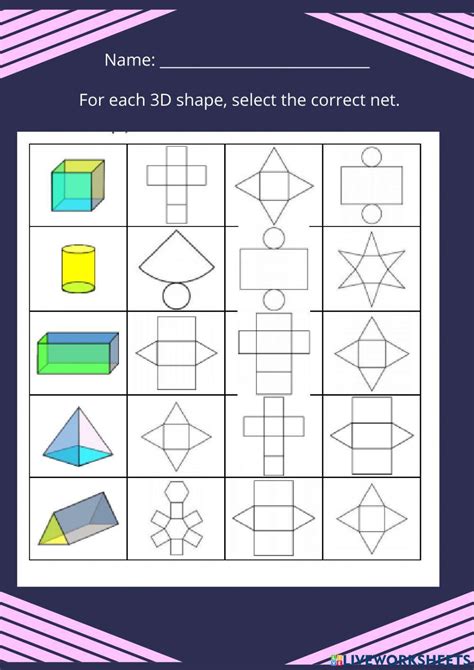 Free nets of 3d shapes worksheet, Download Free nets of 3d shapes worksheet png images, Free ...