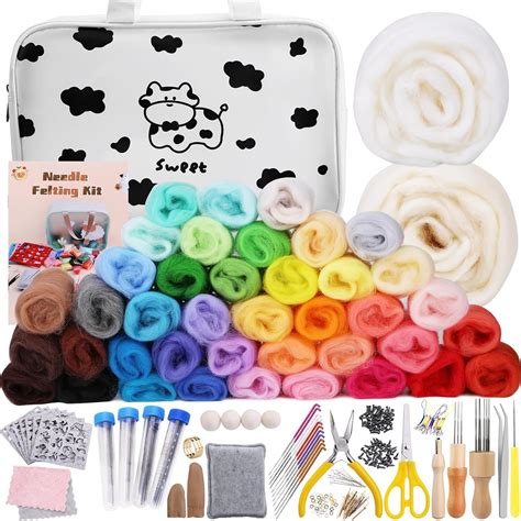 Mayboos Needle Felting Kit 50 Colors Wool Roving Set Needle Felting