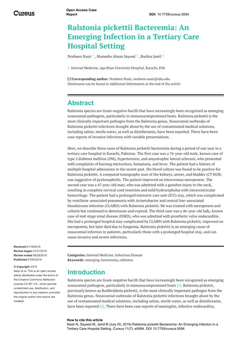 (PDF) Ralstonia pickettii Bacteremia: An Emerging Infection in a Tertiary Care Hospital Setting