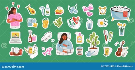 Self Care Stickers Set Stock Vector Illustration Of Healing 272931469