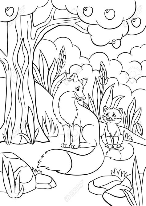 Coloriage Animaux Sauvages M Re Renard Avec Son Petit B B Renard