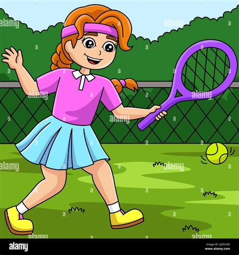 Chica Asi Tica Jugando Al Tenis De Dibujos Animados Clipart Vector