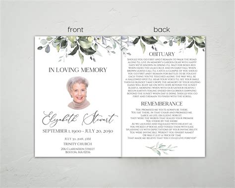 Funeral Program Template Printable Funeral Program Template Etsy