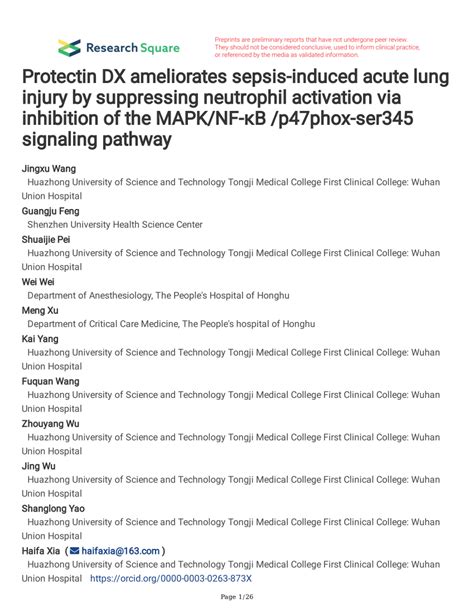 PDF Protectin DX Ameliorates Sepsis Induced Acute Lung Injury By