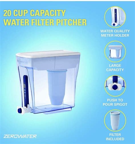 Zerowater 20 Cup Ready Pour Dispenser Water Filter Pitcher Clear