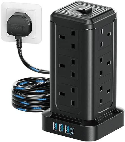 Nveeshox Extension Lead Surge Protection Way Power Strip Tower With