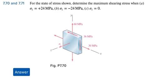 Solved For The State Of Stress Shown Determine The Maximum Chegg