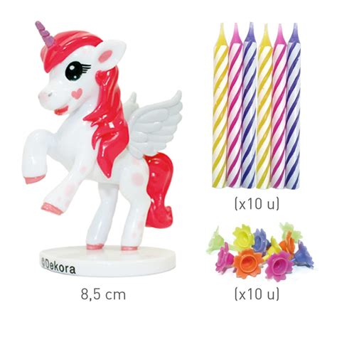 Kit Pvc Unicornio Con Velas Para Decorar Tartas Dekora