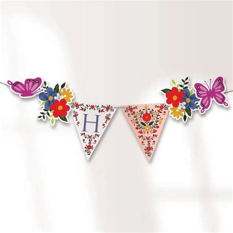 Floral Fiesta Garland Printable Editable Bunting Diy Pennant Banners