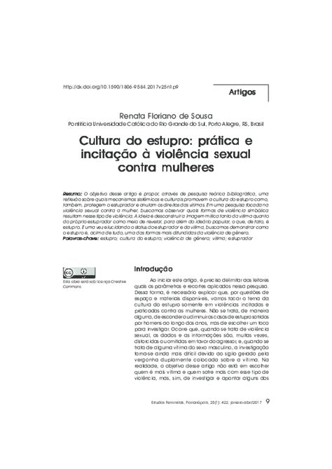 Pdf Cultura Do Estupro A Prática Implícita De Incitação à Violência Sexual Contra Mulheres