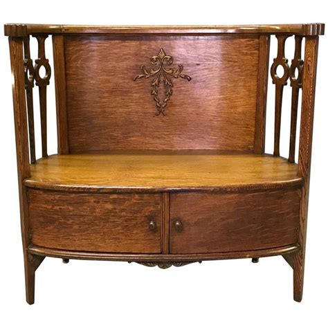 Antique Carved Tiger Oak Entryway Settle Storage Bench At 1stdibs