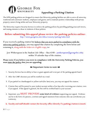 Fillable Online Georgefox Appealing A Parking Citation George Fox