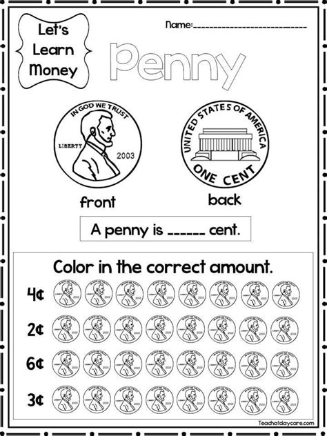 12 Printable Lets Learn Money Worksheets Kdg2nd Grade Etsy