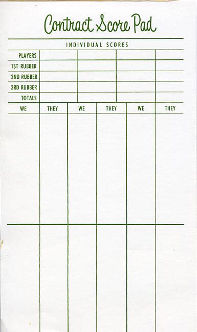 Printable Bridge Scorecard