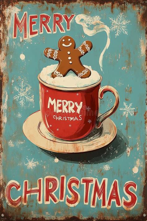 Delightful Vintage Metal Sign Featuring A Cheerful Cup Of Christmas Hot