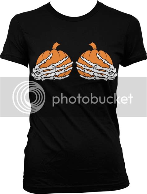 Pumpkin Tits Skeleton Hands Grabbing Boobs Halloween Juniors T Shirt