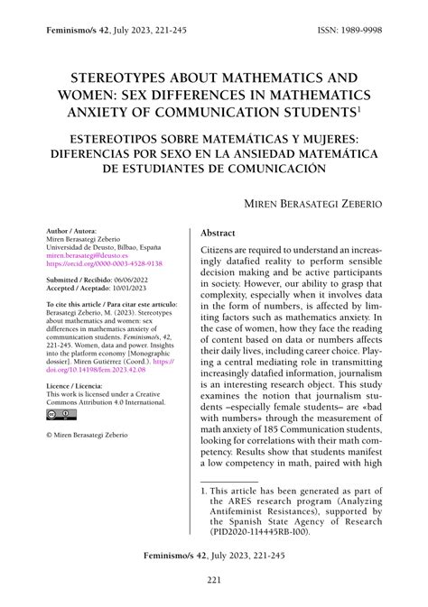 Pdf Stereotypes About Mathematics And Women Sex Differences In Mathematics Anxiety Of