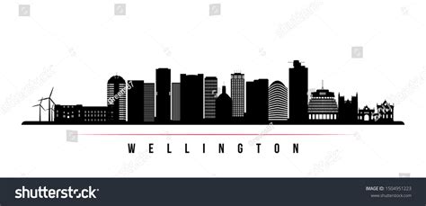 Wellington Skyline Horizontal Banner Black White Stock Vector Royalty