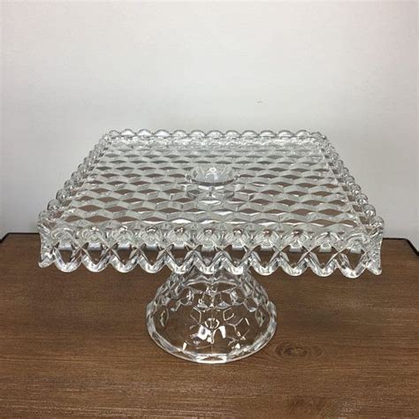 Vintage Fostoria American Clear Glass Pedestal Square Cake Etsy