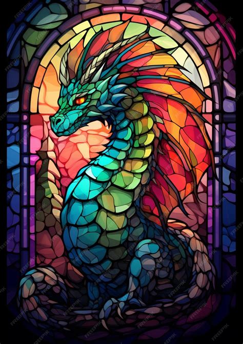 Premium Ai Image A Close Up Of A Stained Glass Dragon Sitting In A Window Generative Ai