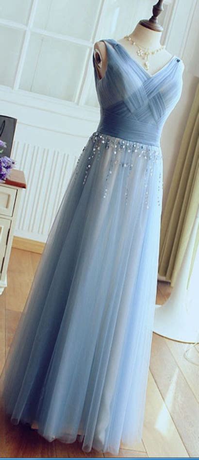 V Neck Long Tulle Prom Dresses Pleat Crystals Women Party Dresses On Luulla