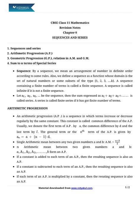 Class Sequence And Series Worksheet