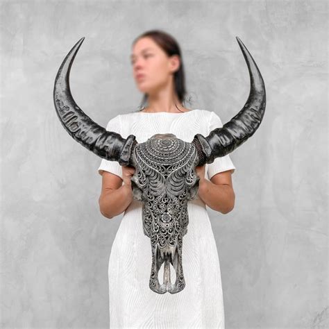 Skull Art Large Authentic Hand Carved Grey Water Buffalo Catawiki