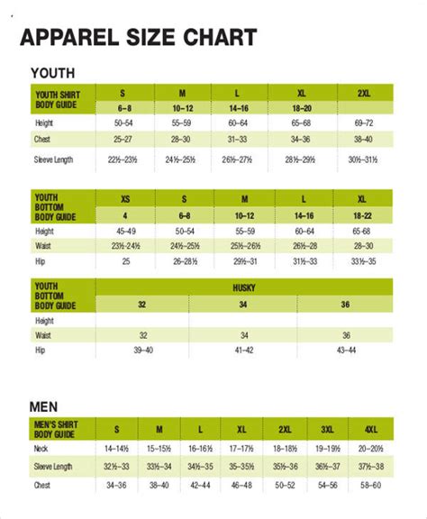 Create Size Chart Template Free