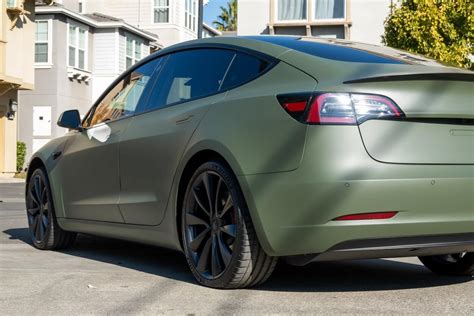 Tesla Model 3 Matte Military Green Vinyl Wrap 3m 2080 M26 Ocdetailing