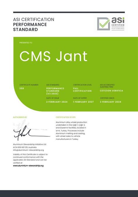 Asi Certifies Cms Jant Against Performance Standard V Transitional