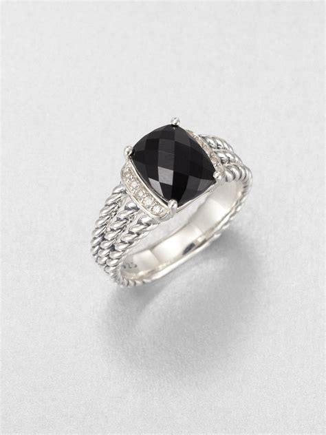 David Yurman Black Onyx Diamond Sterling Silver Ring In Black Silver