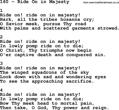 Adventist Hymnal Song 160 Ride On In Majesty With Lyrics Ppt Midi