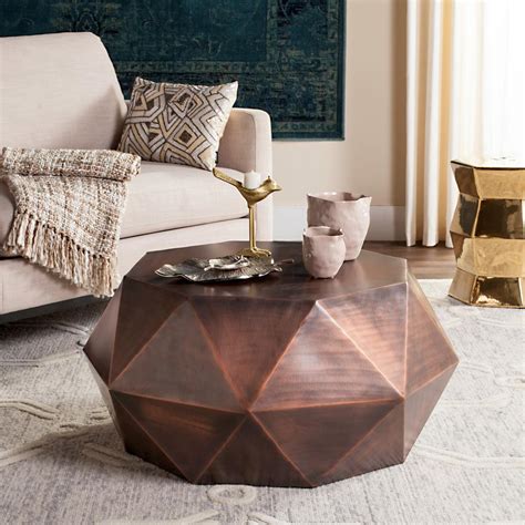 Safavieh Astrid Faceted Copper Coffee Table Fox3223b The Home Depot