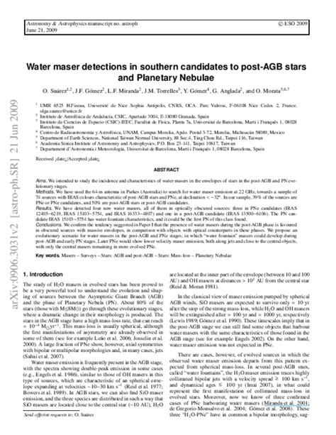 (PDF) Water maser detections in southern candidate post-AGB stars and planetary nebulae | Mariia ...