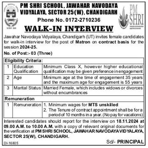 Jawahar Navodaya Vidyalaya Chandigarh Vacancy 2024 Haryana DC Rate Job