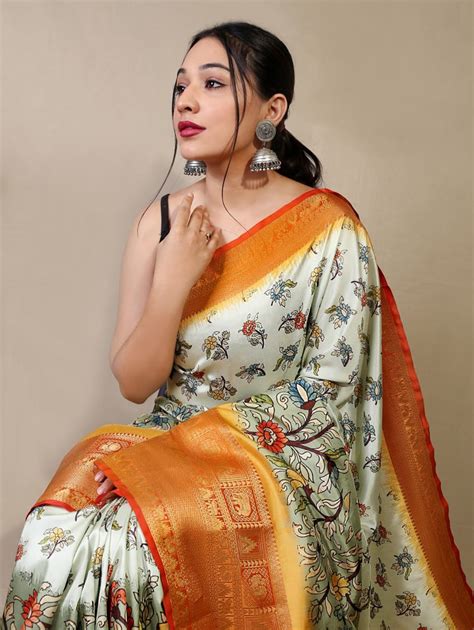 Pure Kanchipuram Saree With D Kalamkari Prints Dvz