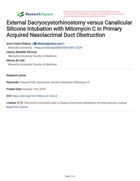 Pdf External Dacryocystorhinostomy Versus Canalicular Silicone