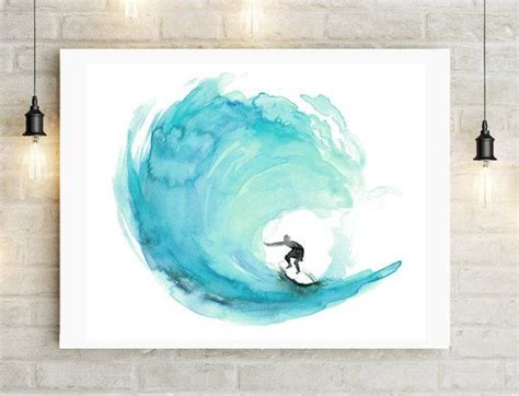 Surf Watercolor Painting Aqua Green Wave Fine Art Print Etsy Surf