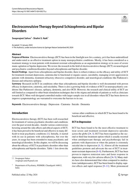 Electroconvulsive Therapy Beyond Schizophrenia And Bipolar Disorders