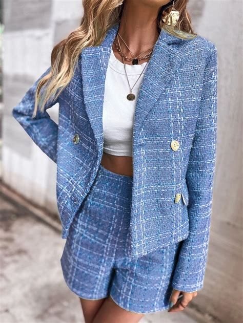 Double Breasted Flap Detail Tweed Blazer Tweed Blazer Outfit Tweed