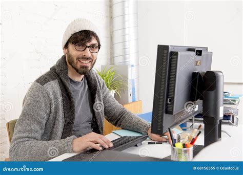 Attractive Man Hipster Trendy Style Businessman Working Home Office