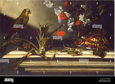 Still Life With Artichokes And A Parrot Stock Photo Alamy