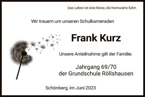 Traueranzeigen Von Frank Kurz Trauer Hna De