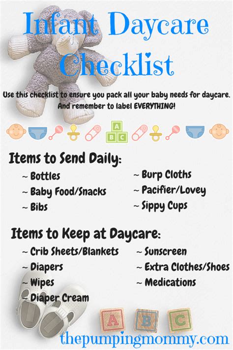 Infant Daycare Checklist Need Help Getting Organized For Daycare