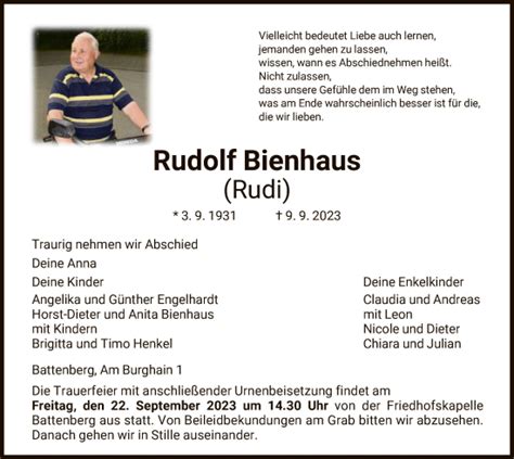 Traueranzeigen Von Rudolf Bienhaus Trauer Hna De